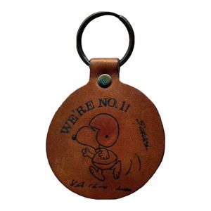 Vintage Snoopy "We're Number 1!" Schulz AVIVA Genuine Leather Peanuts Keychain
